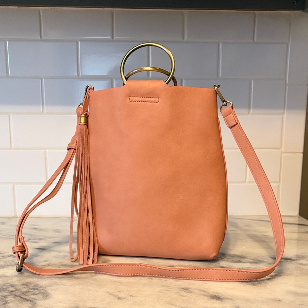 Anthropologie Peach Crossbody Bag with Gold Rings